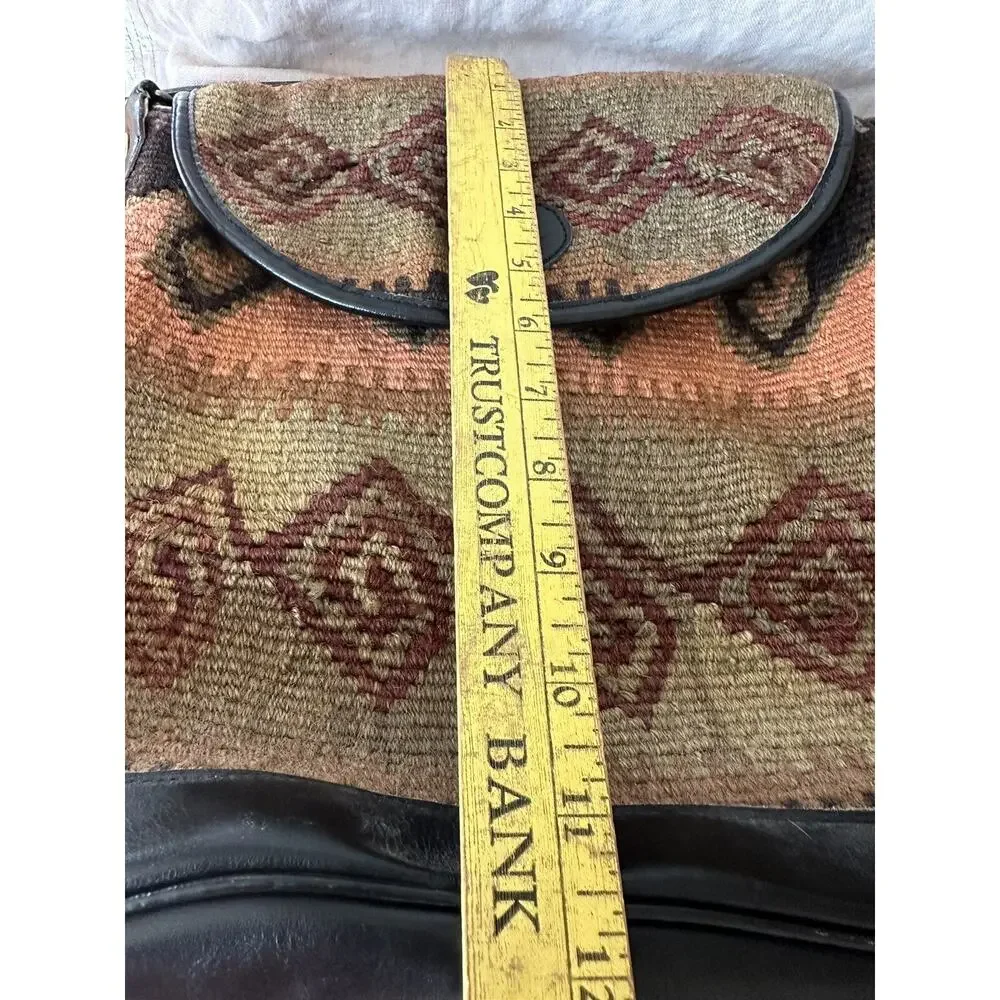Vintage Purse Woven Jute Leather Crossbody Black Brown Rug Kilim Messenger Bag - Picture 15 of 16